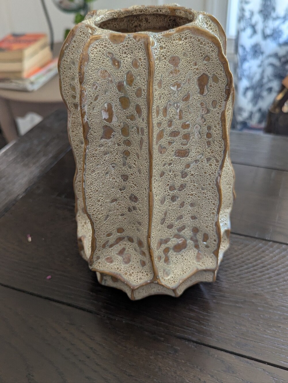 Textured Ceramic Vase in Speckled Beige and Brown